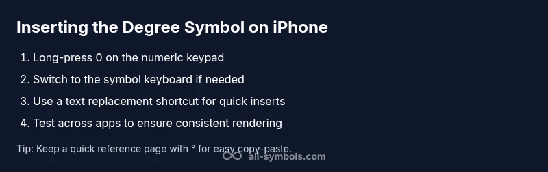 Process diagram showing steps to insert degree symbol on iPhone