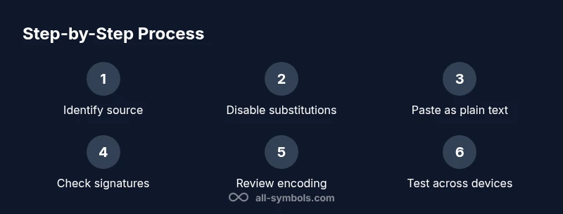 Process infographic showing steps to remove symbols in Outlook